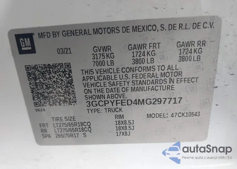 2021 Chevrolet Silverado 1500 4Wd Short Bed Lt Trail Boss из США, поврежденный, VIN 3GCPYFED4MG297717